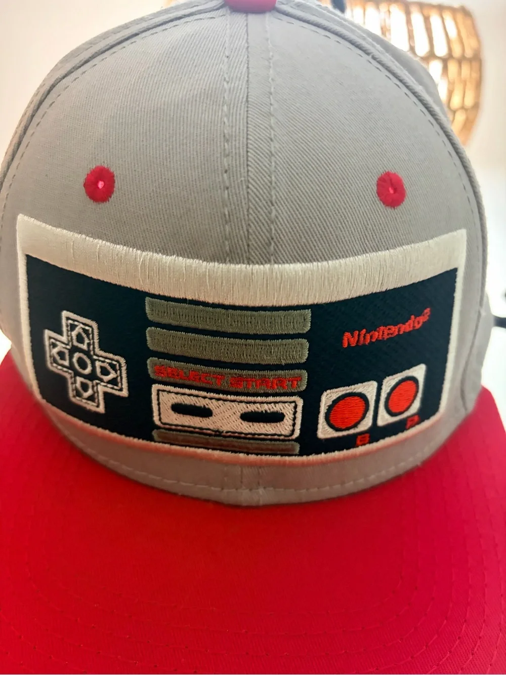 Nintendo Gray and Red NES Controller Embroidered Cap